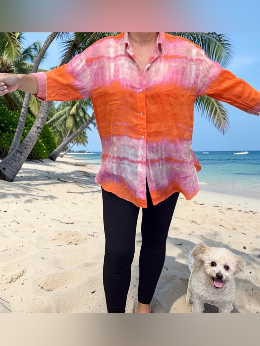 Massimo Dutti Orange & Pink Tie-Dye Button-Down Shirt